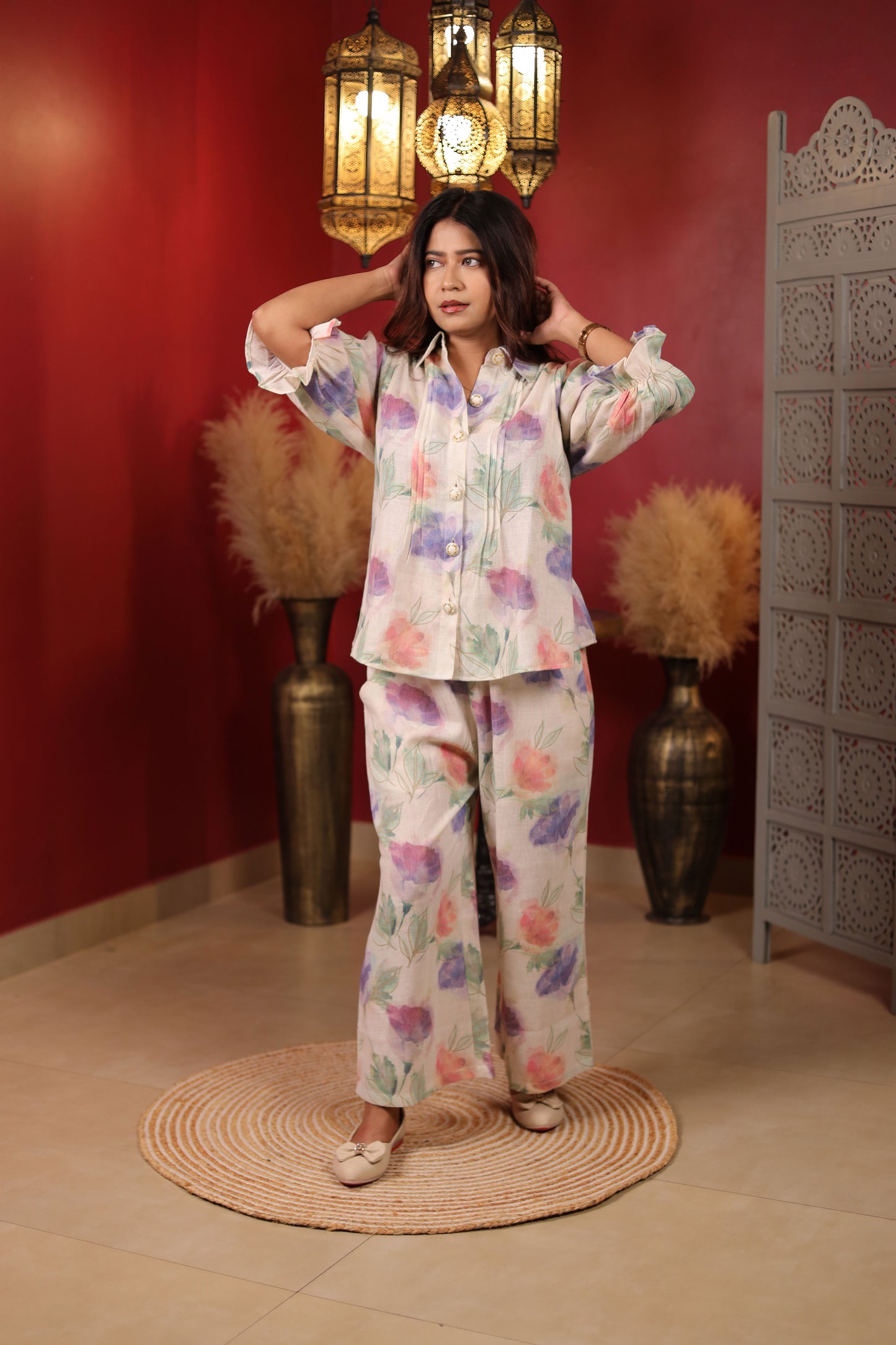Jute Cotton Flower Print Co-ord set