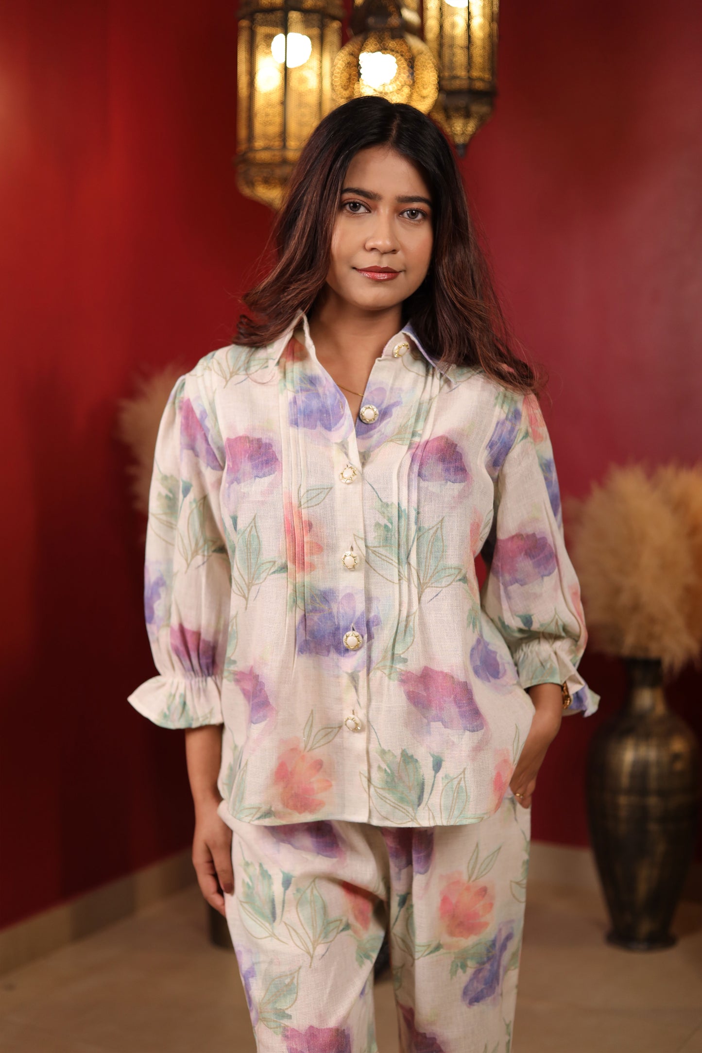 Jute Cotton Flower Print Co-ord set