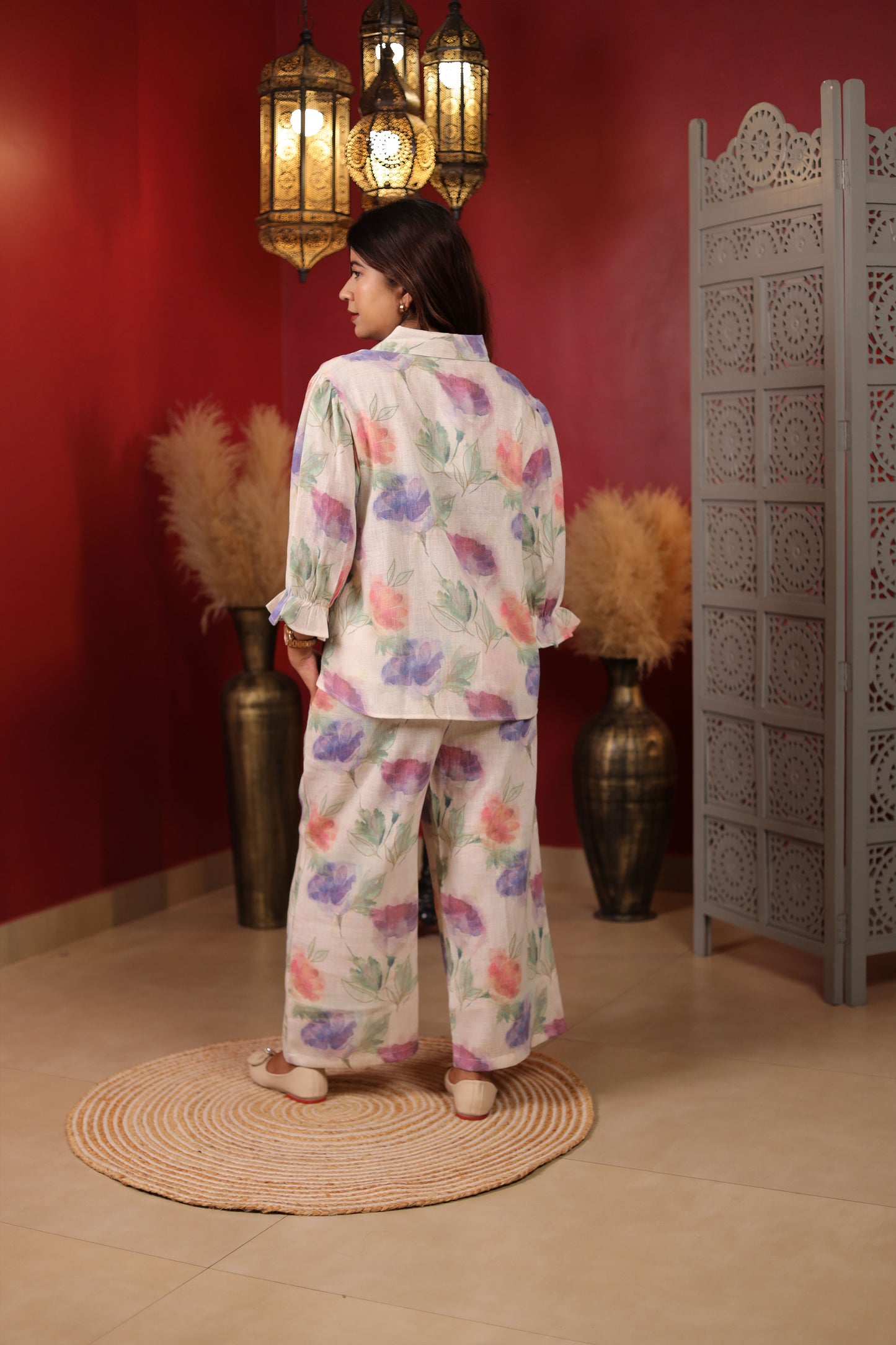 Jute Cotton Flower Print Co-ord set