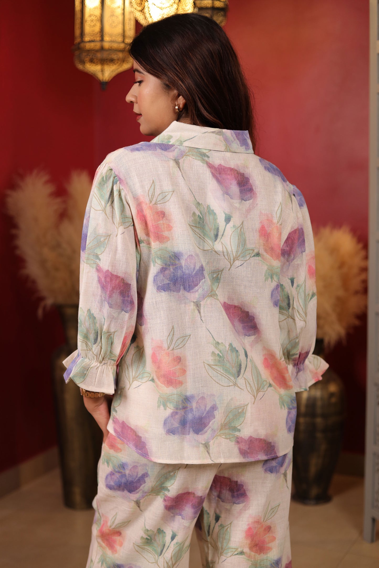 Jute Cotton Flower Print Co-ord set