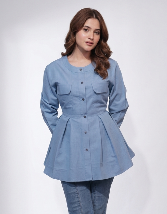 Peplum DENIM TOP (Blue)