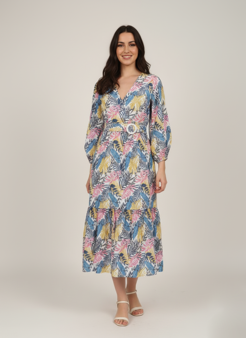 Tropical Leaf Print Long Dress