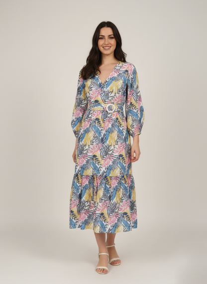 Tropical Leaf Print Long Dress