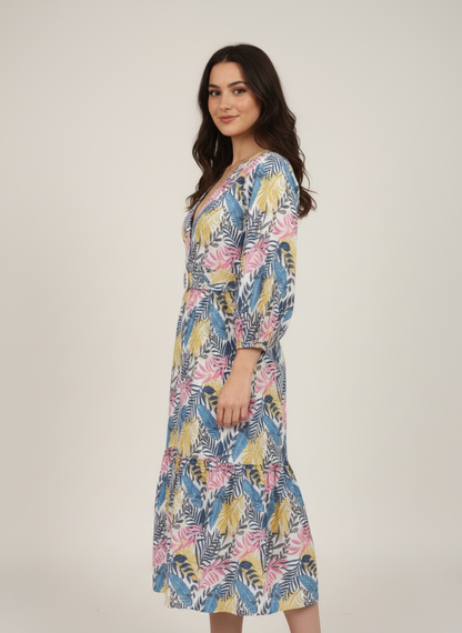 Tropical Leaf Print Long Dress