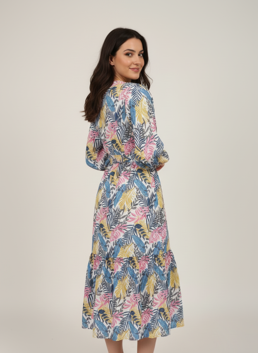 Tropical Leaf Print Long Dress