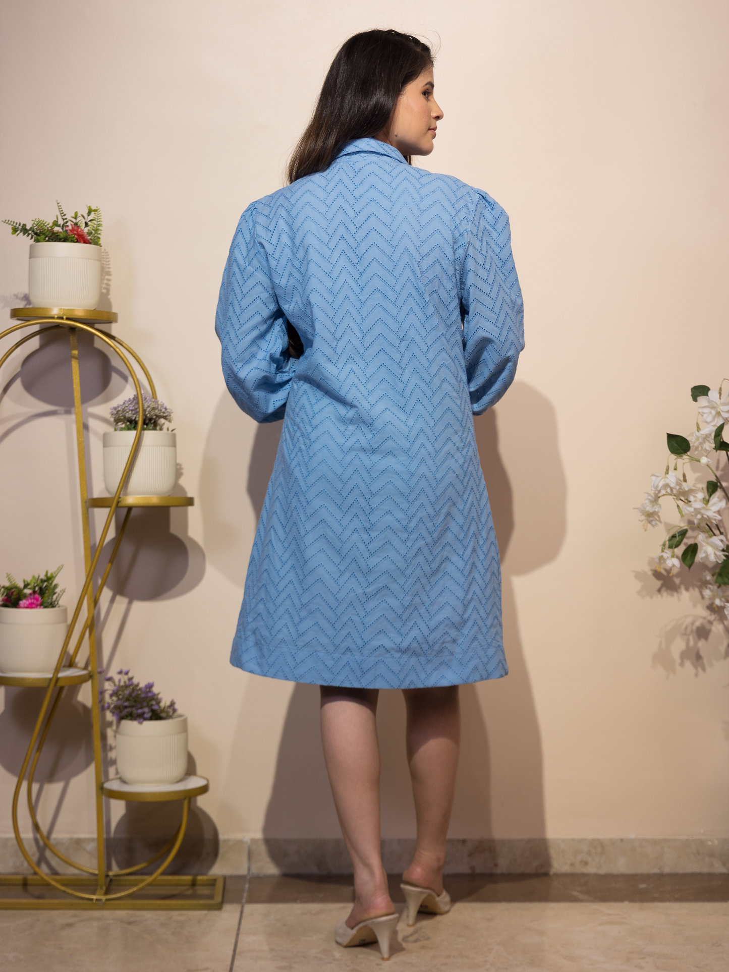 Schiffli Textured Shirt Dress (Blue)