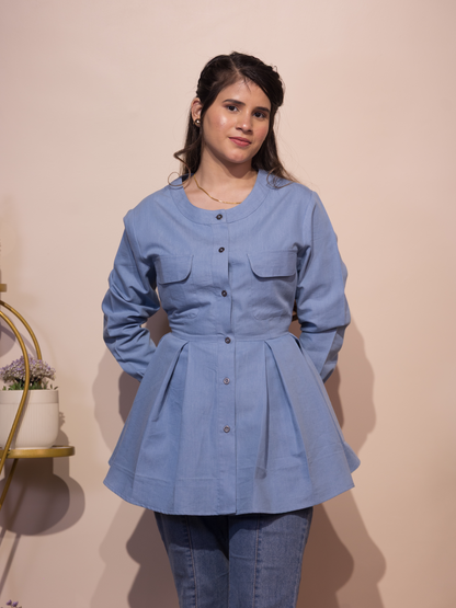 Peplum DENIM TOP (Blue)