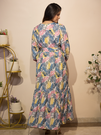 Tropical Leaf Print Long Dress