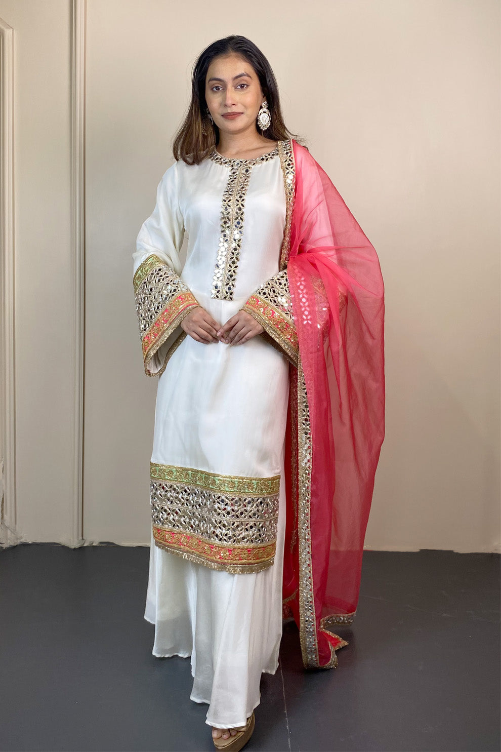 Heavy White Kurti With Sharara set