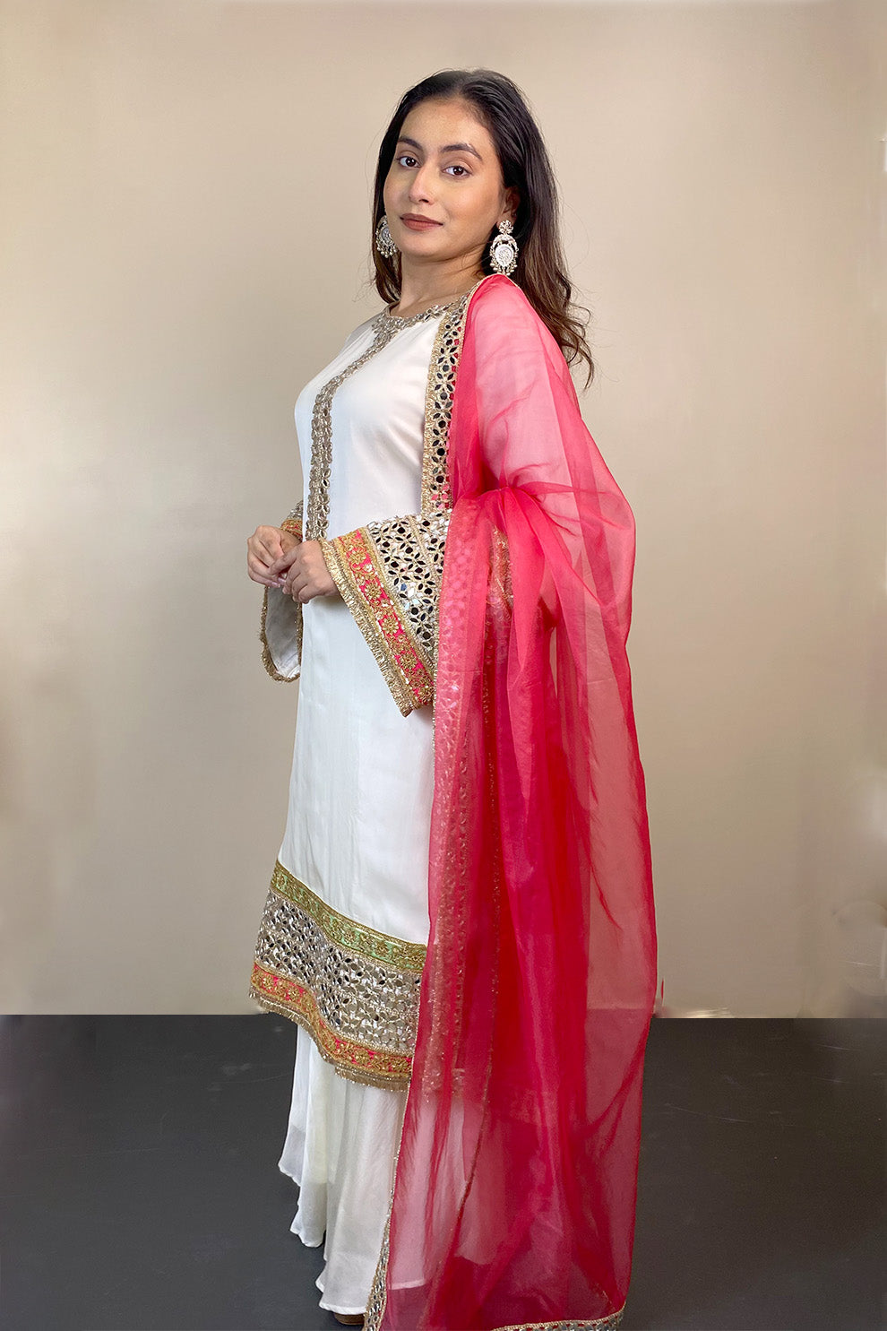 Heavy White Kurti With Sharara set