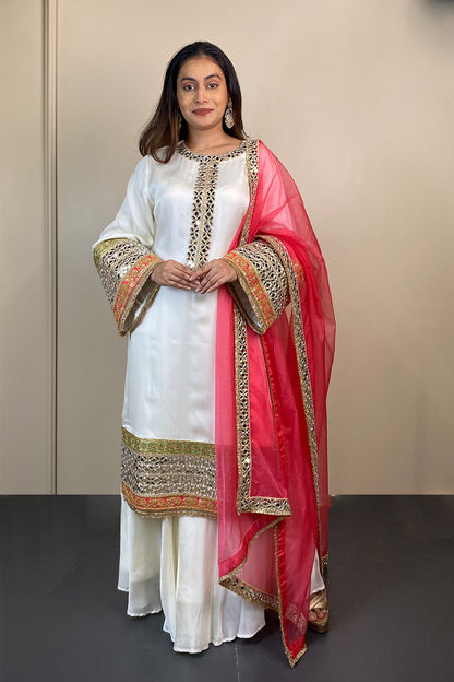Heavy White Kurti With Sharara set