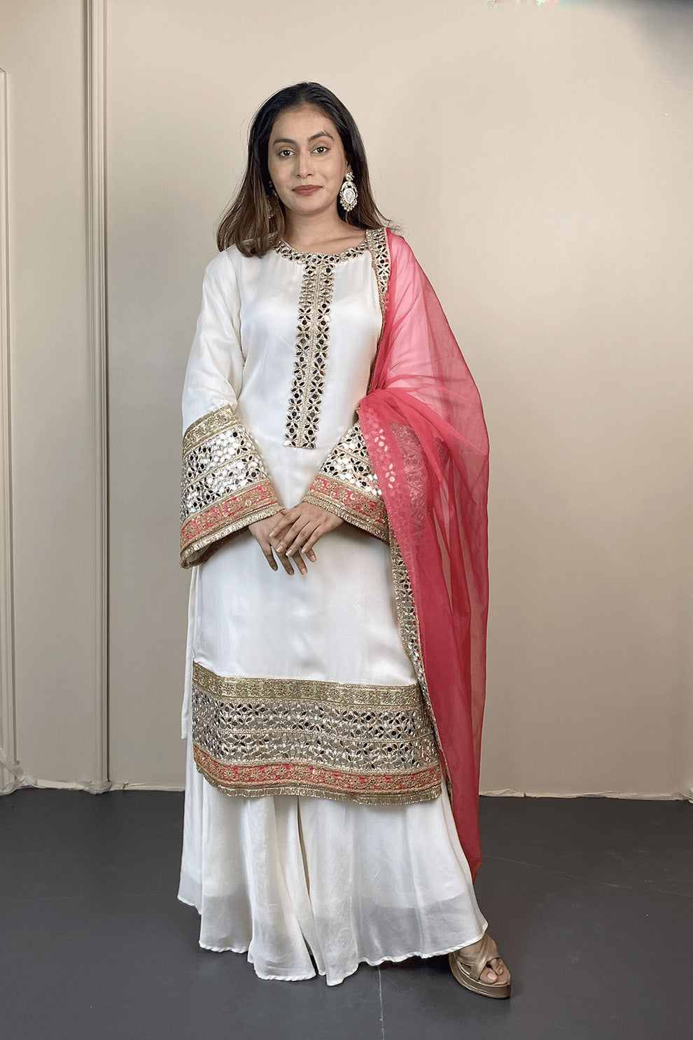 Heavy White Kurti With Sharara set