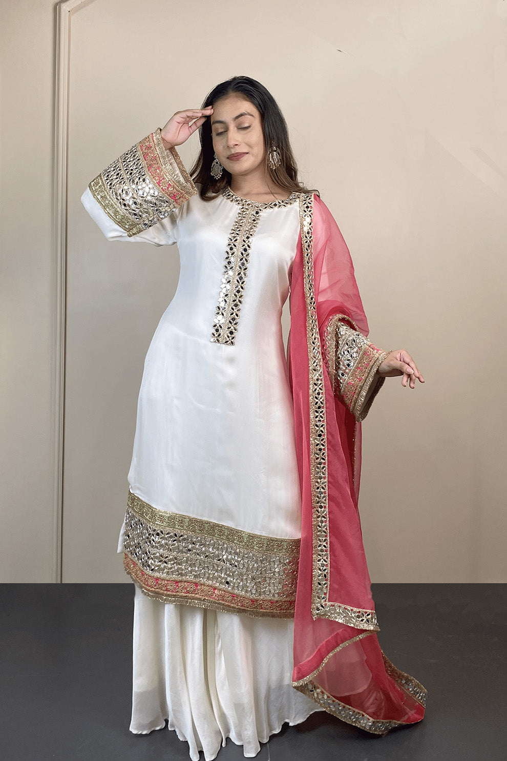 Heavy White Kurti With Sharara set