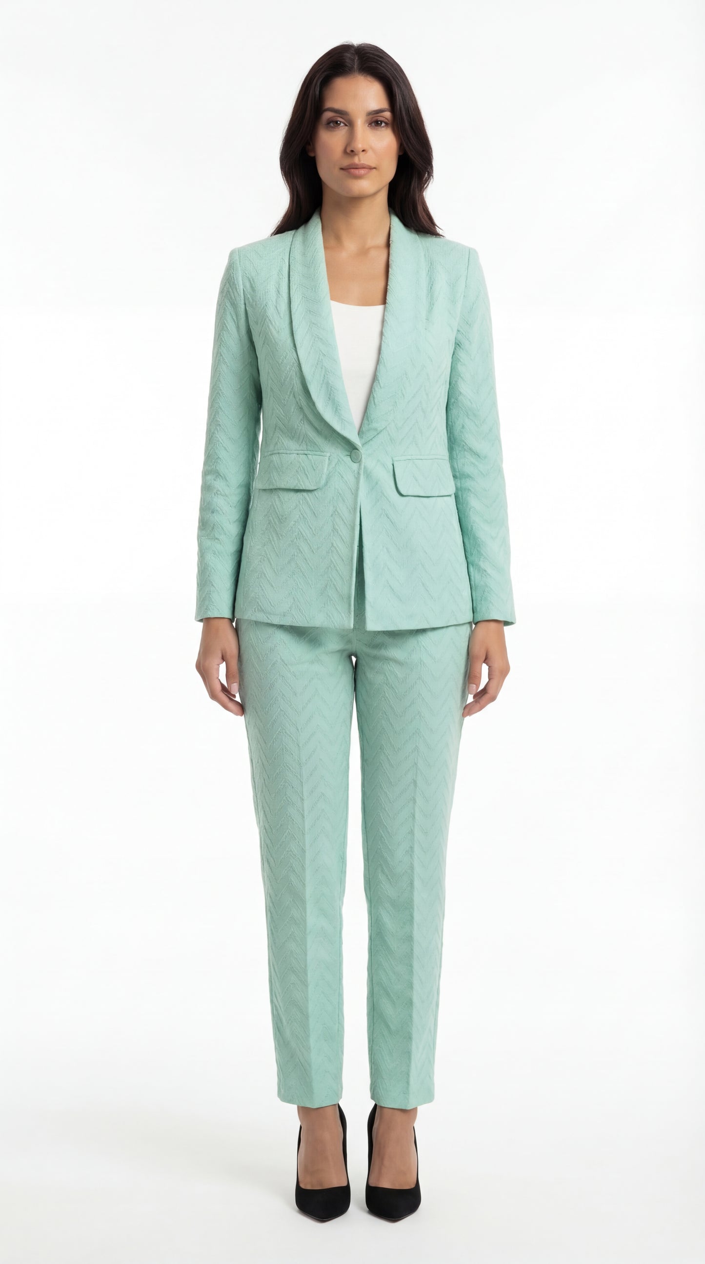 Schiffli Textured Blazer Set (3 P) (Light Teal Green)