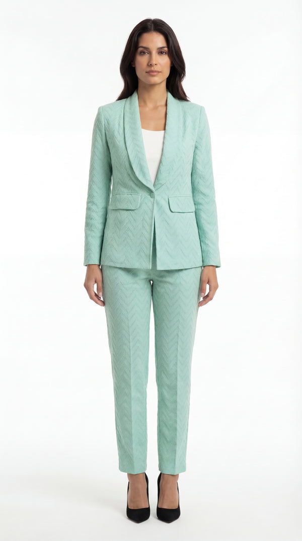 Schiffli Textured Blazer Set (3 P) (Light Teal Green)