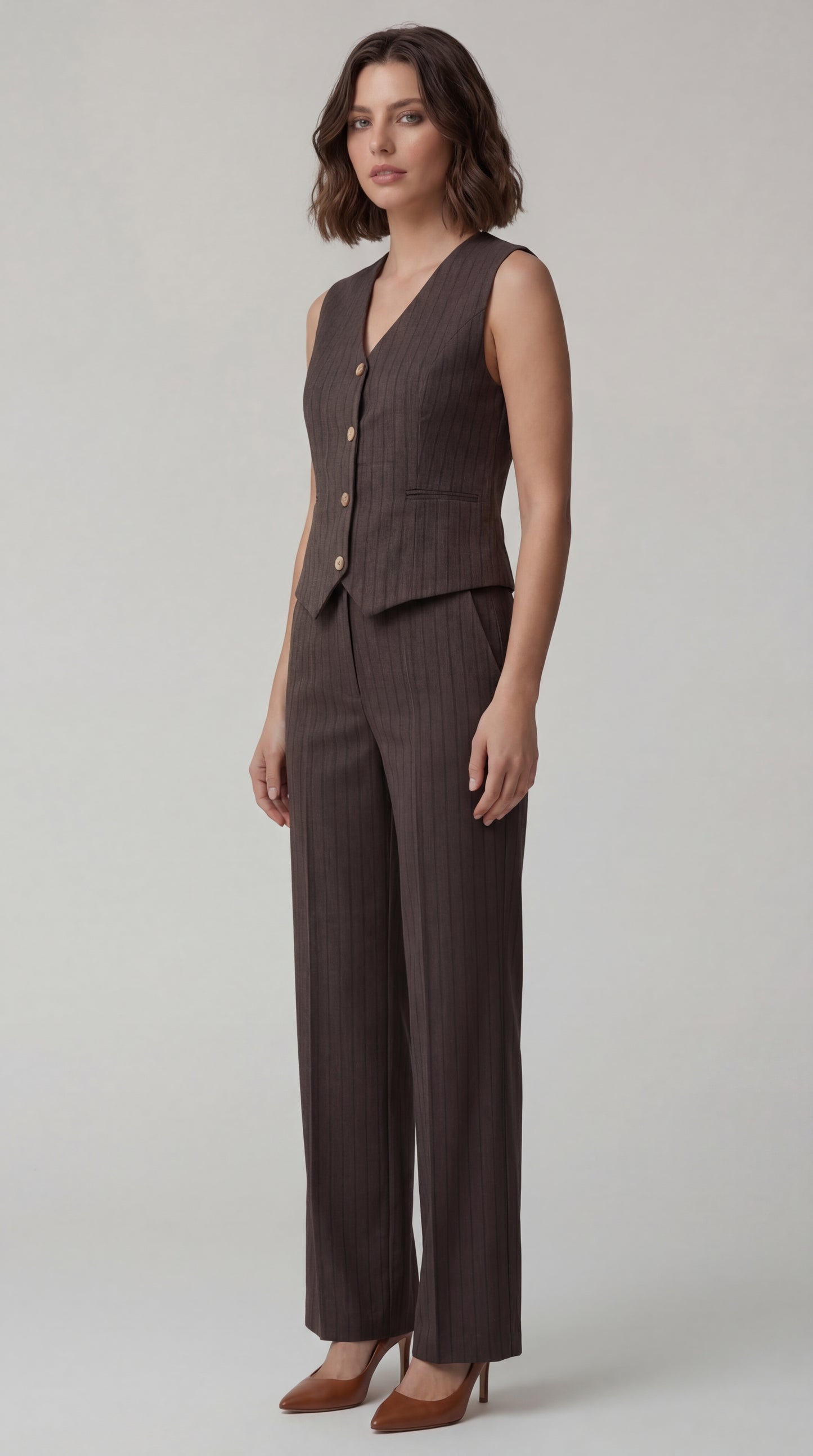Waist Coat Set for Women - Olive Green Twill Cotton 3 Piece