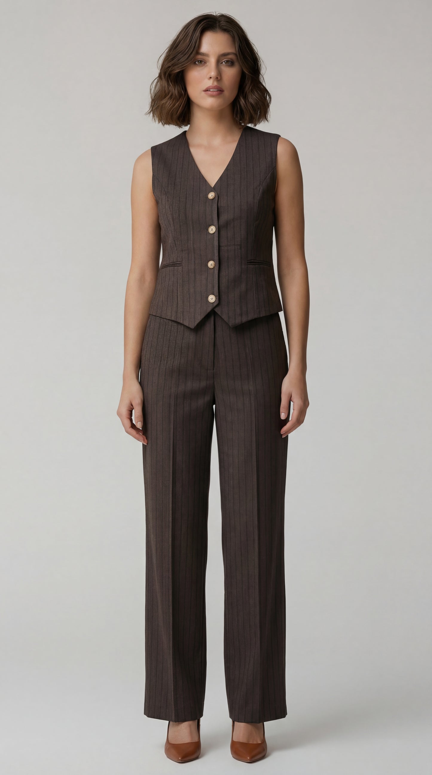 Waist Coat Set for Women - Olive Green Twill Cotton 3 Piece