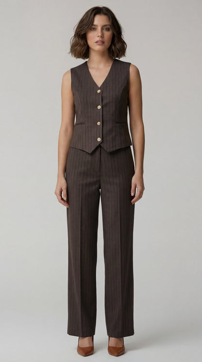 Waist Coat Set for Women - Olive Green Twill Cotton 3 Piece